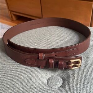 Brooks Brothers Brown Leather Belt Gold Buckle smooth size small thin